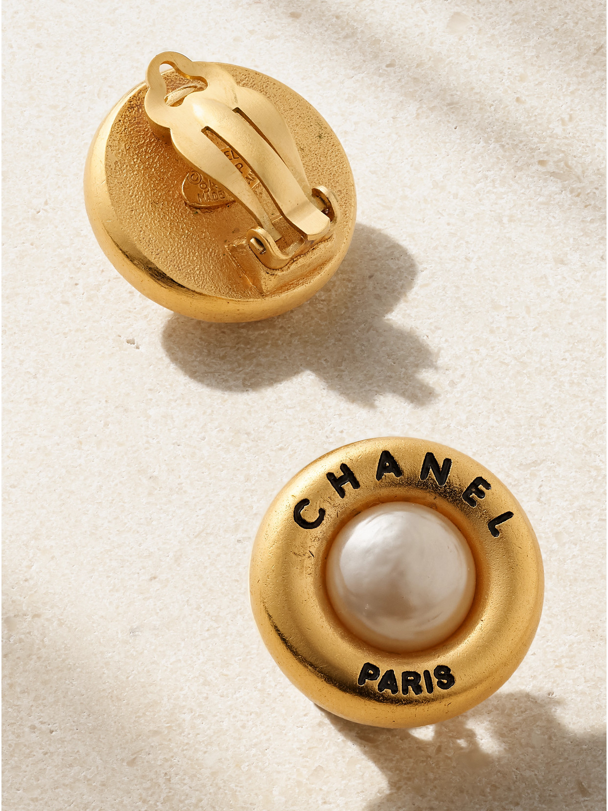 Vintage Chanel Gold-plated Faux Pearl Clip Earrings In Gold