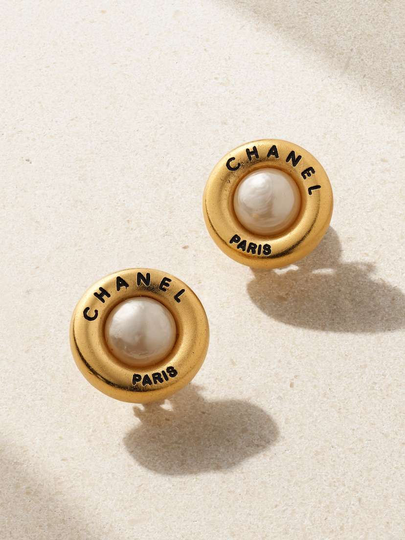 Vintage Chanel plated Faux Pearl Clip Earrings