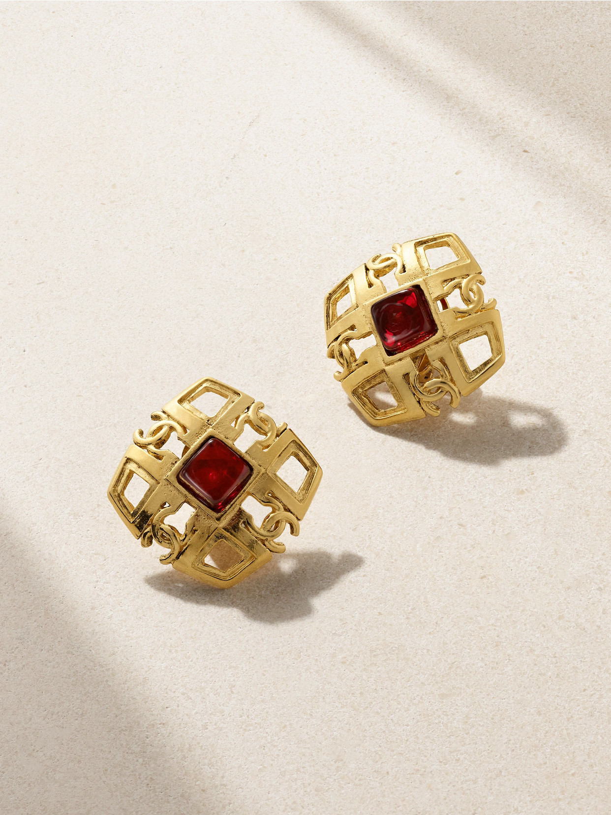 Vintage Chanel Gold-plated Crystal Clip Earrings