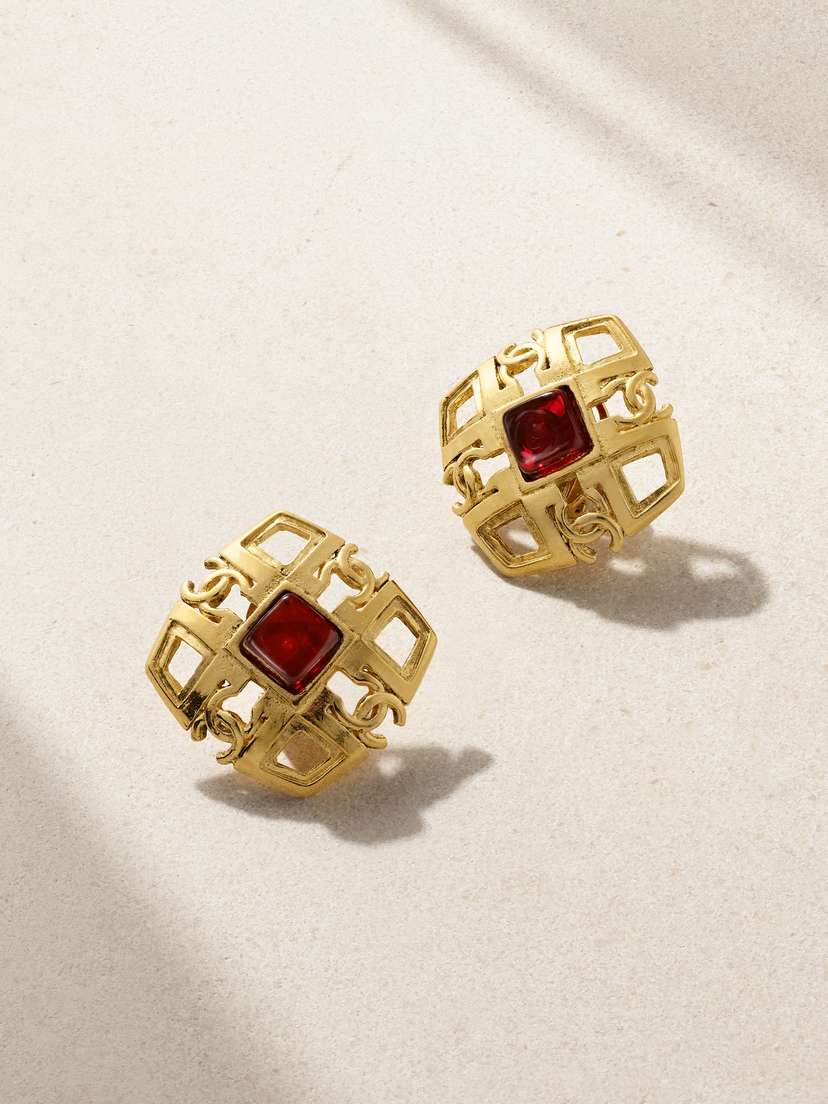 Vintage Chanel plated Crystal Clip Earrings