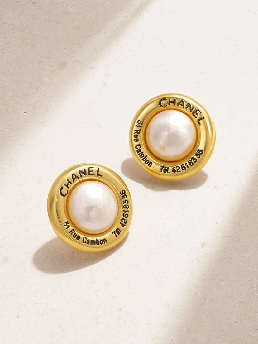 Vintage Chanel plated Faux Pearl Clip Earrings