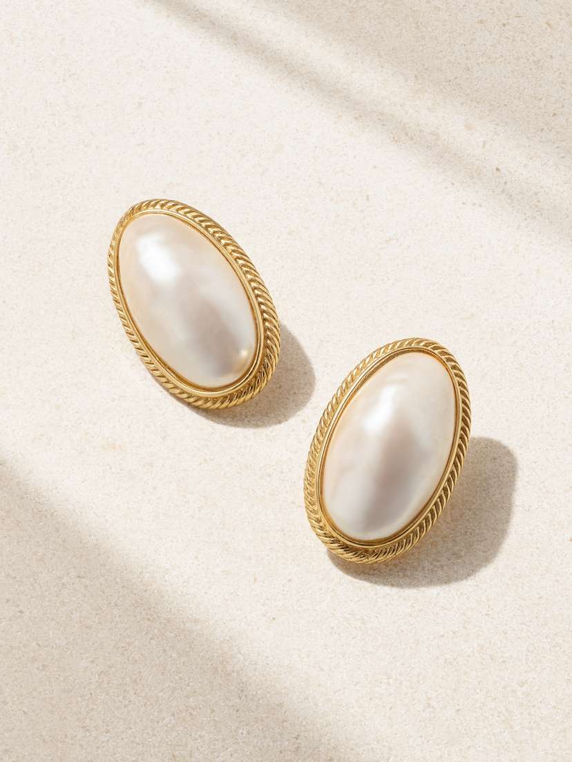 Susan Caplan Vintage Givenchy Gold-plated Faux Pearl Clip Earrings