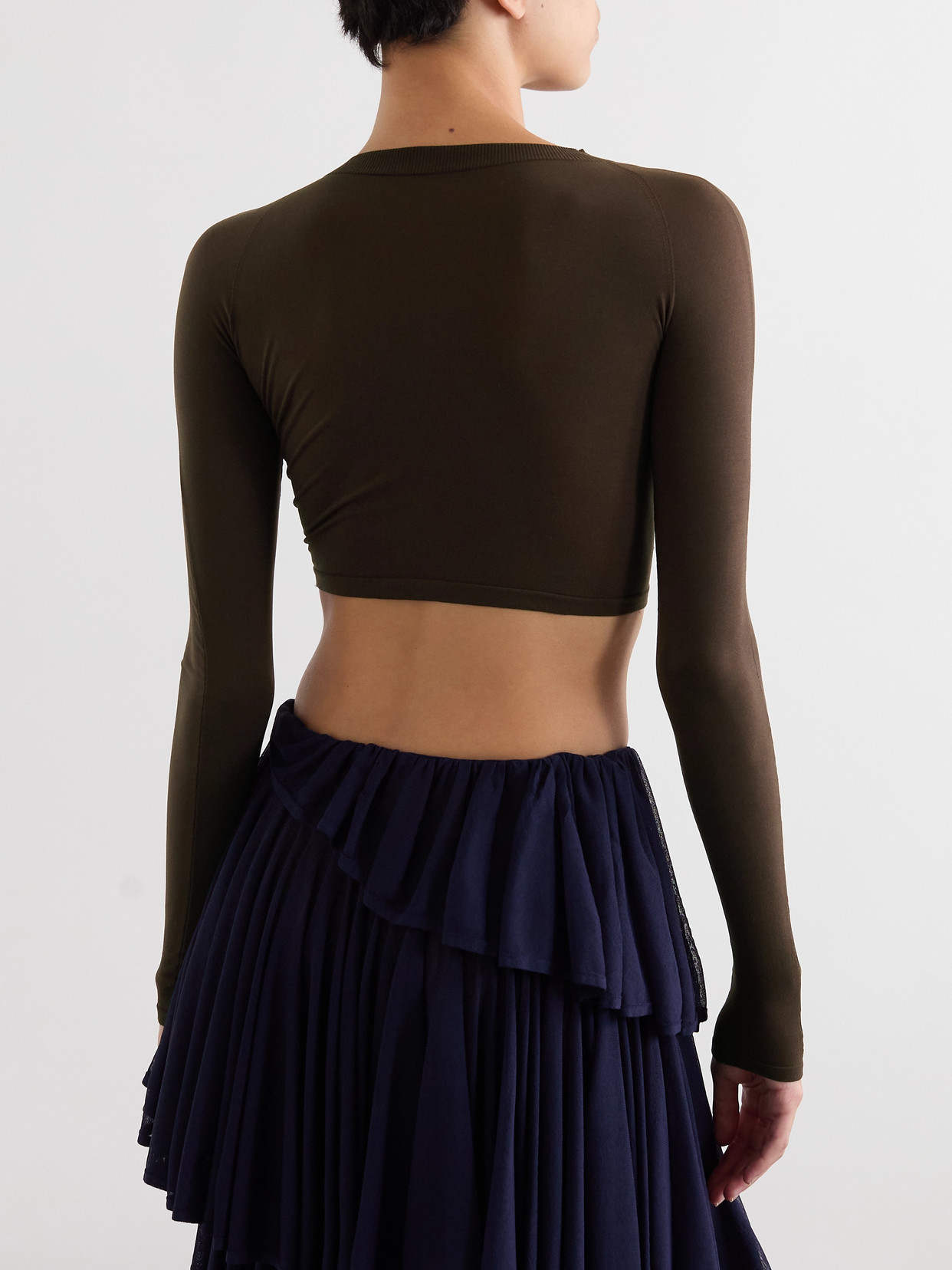 Alaïa Paneled Cropped Jersey Top In Brown