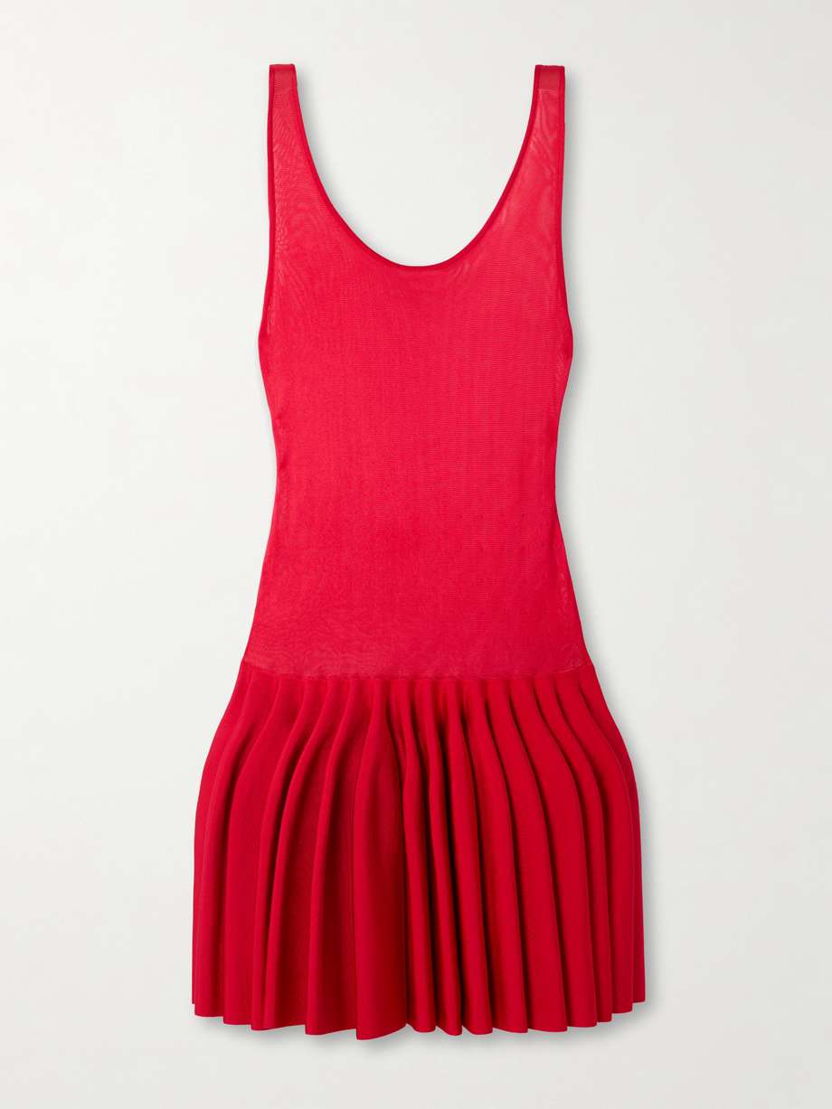 pleated jersey and stretch-knit mini dress