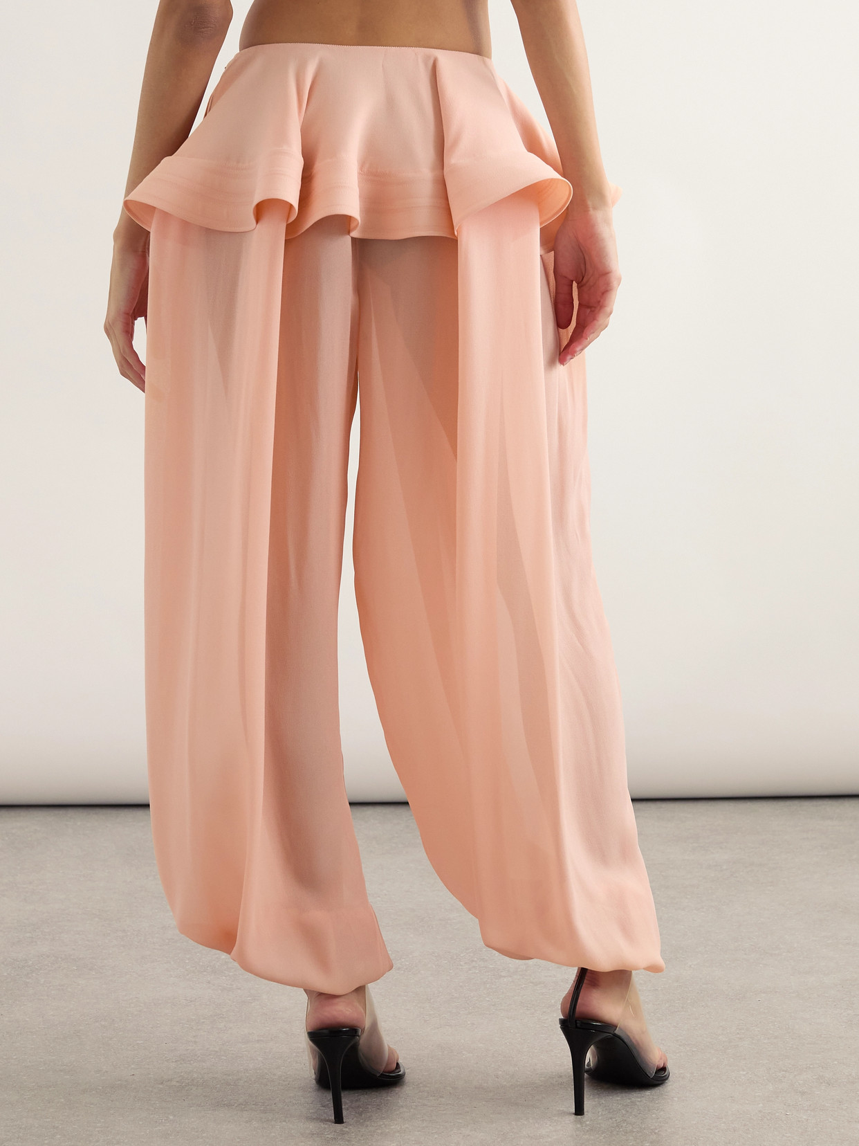 Alaïa Georgette Tapered Peplum Pants In Orange