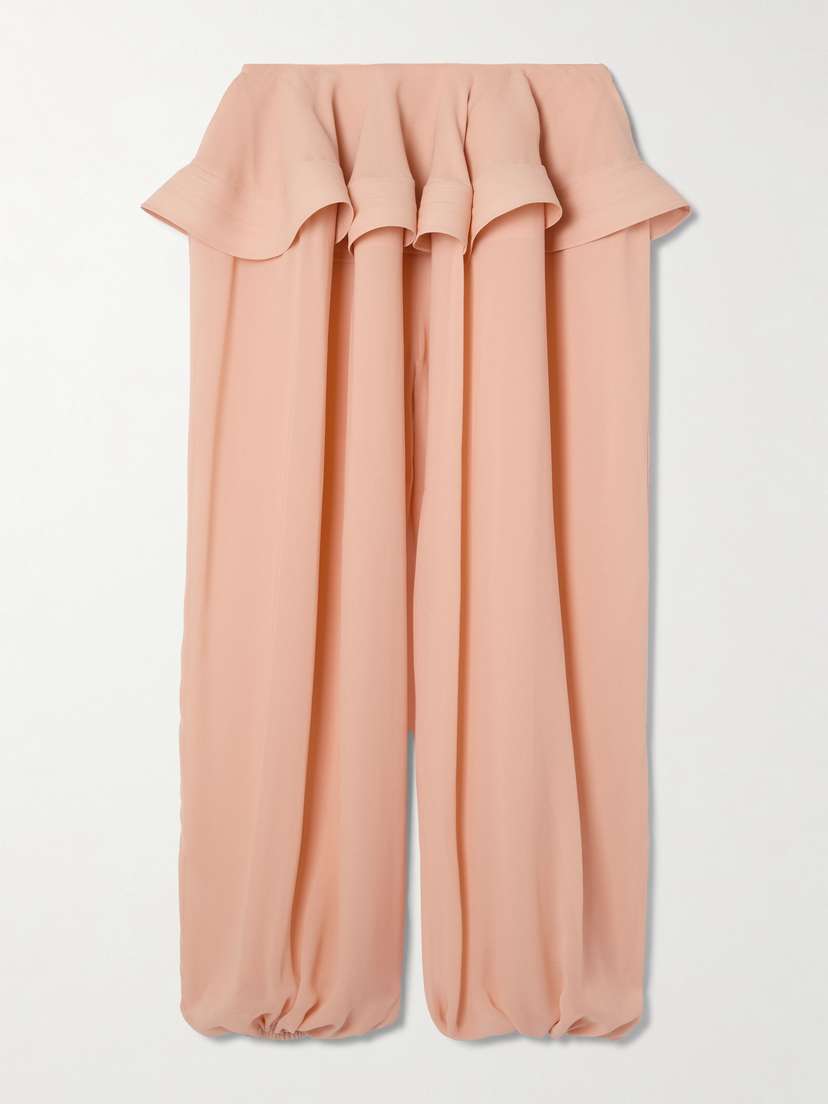 Alaïa Pleated Georgette Peplum Tapered Pants