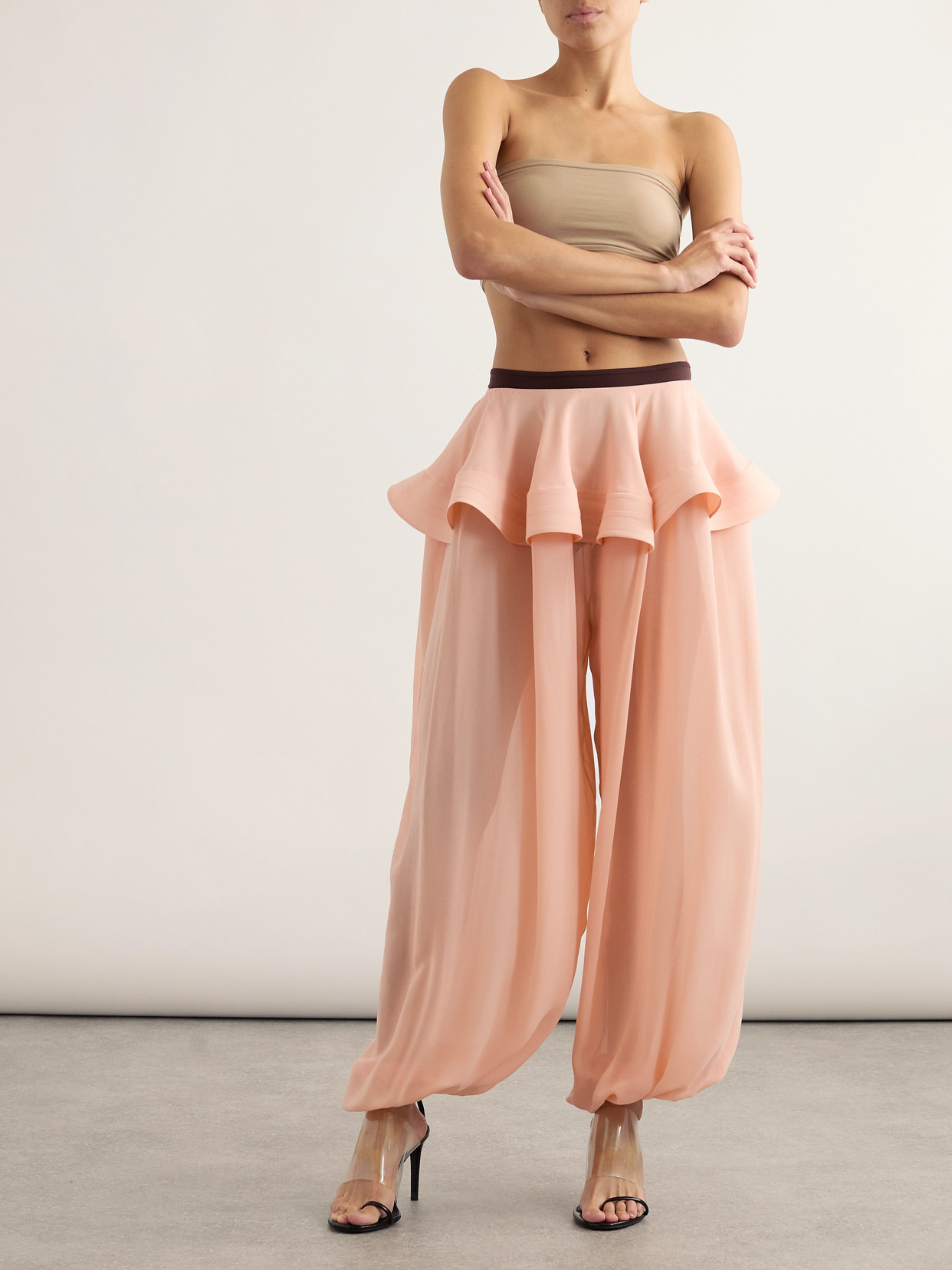 Alaïa Georgette Tapered Peplum Pants In Orange