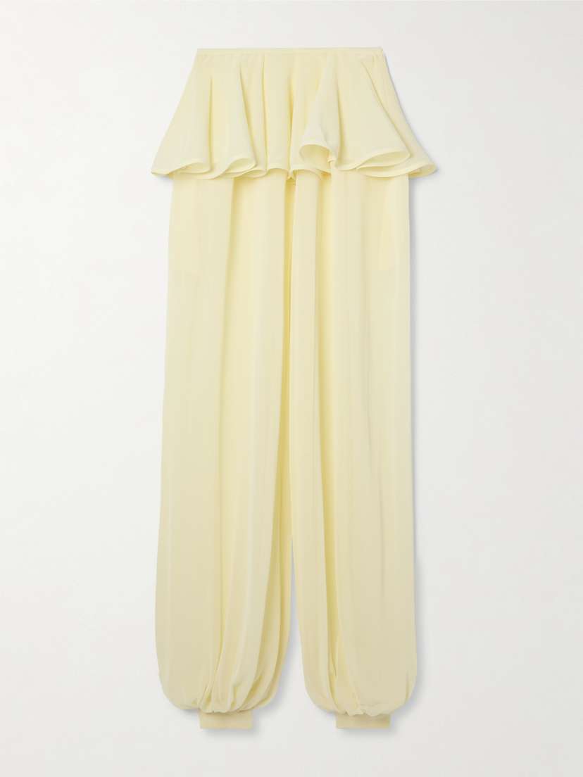 Alaïa Pleated Georgette Peplum Tapered Pants