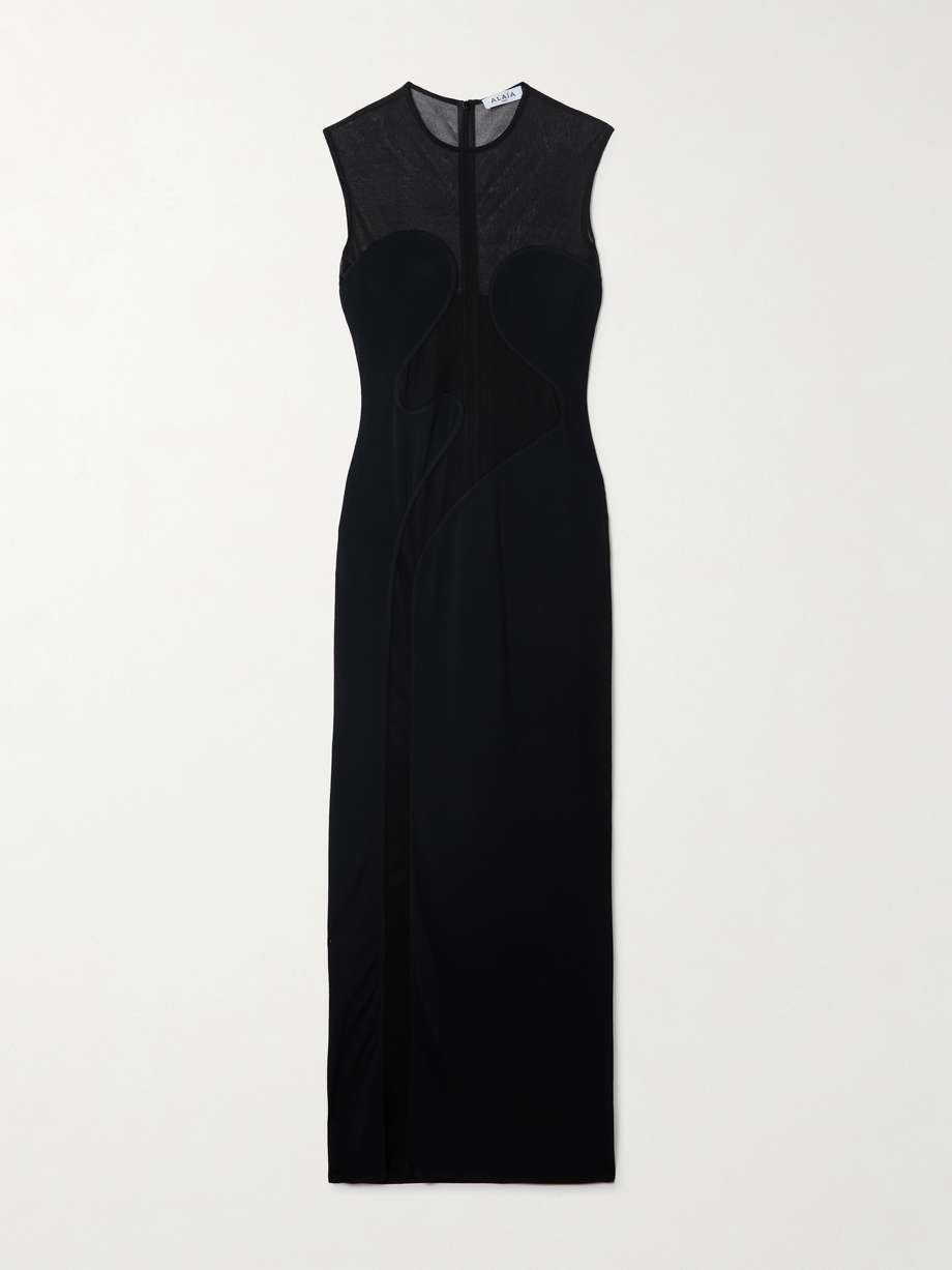 silk-trimmed stretch-knit maxi dress