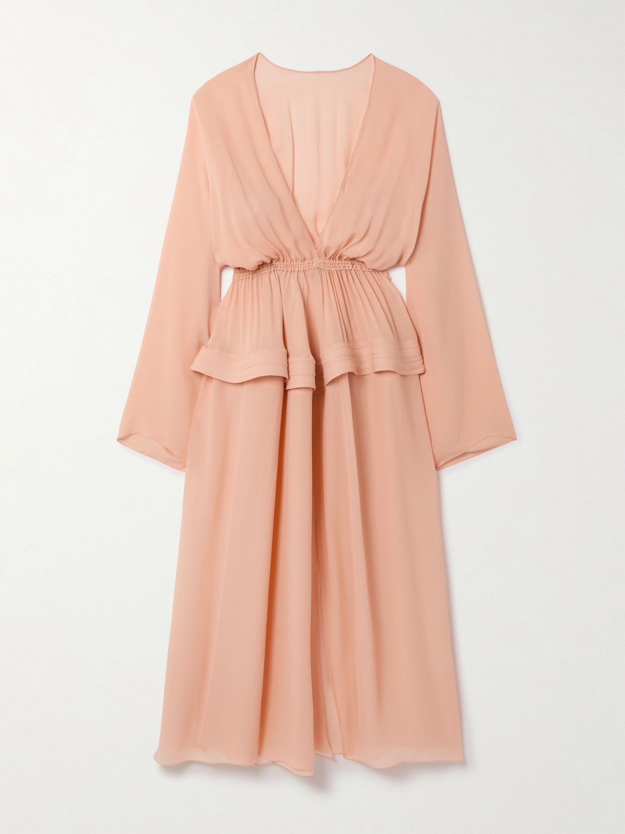 Alaïa Gathered Georgette Peplum Midi Dress In Orange