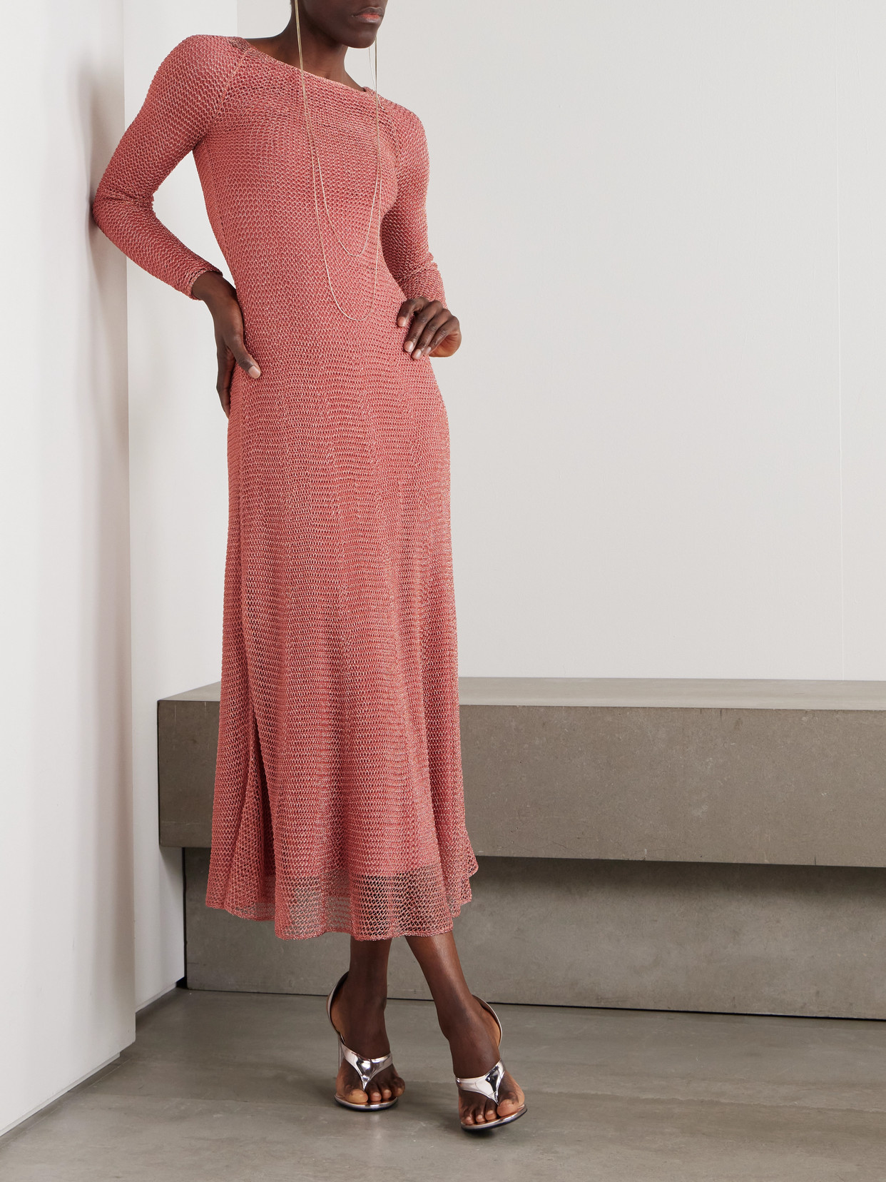 Alaïa Womens Chain Long-sleeves Woven Maxi Dress Corail In Pink