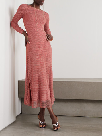 Alaïa Metallic open-knit midi dress