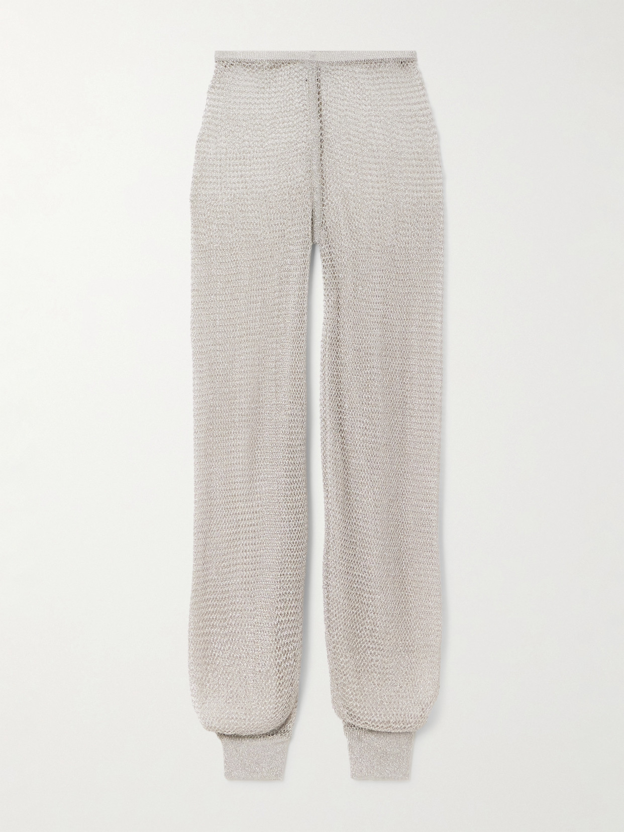 Alaïa Metallic Open-knit Wide-leg Pants In Silver