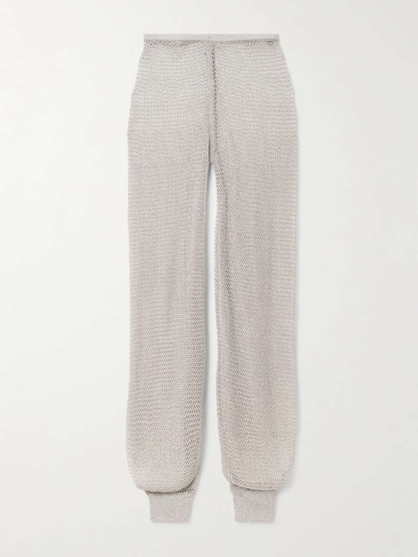 Alaïa Metallic Open-knit Wide-leg Pants