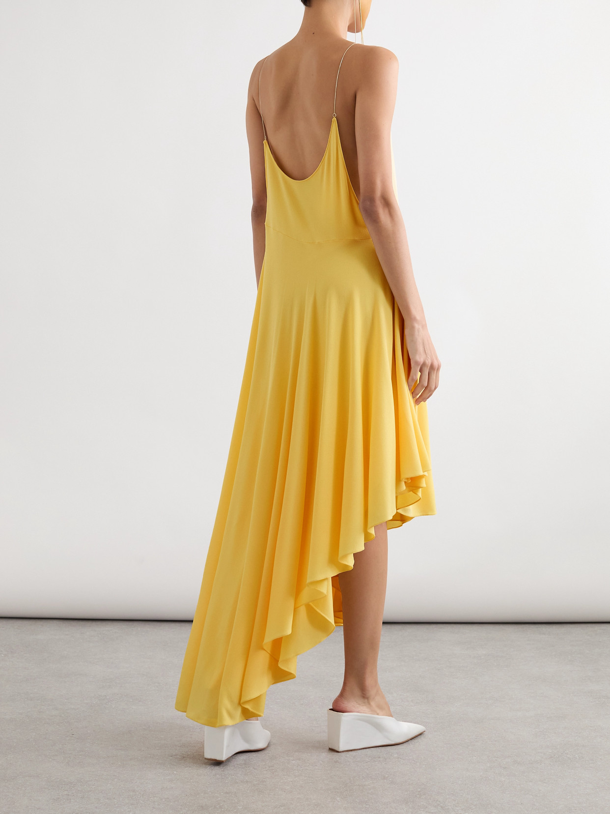 Shop Alaïa Asymmetric Jersey Midi Dress In Yellow