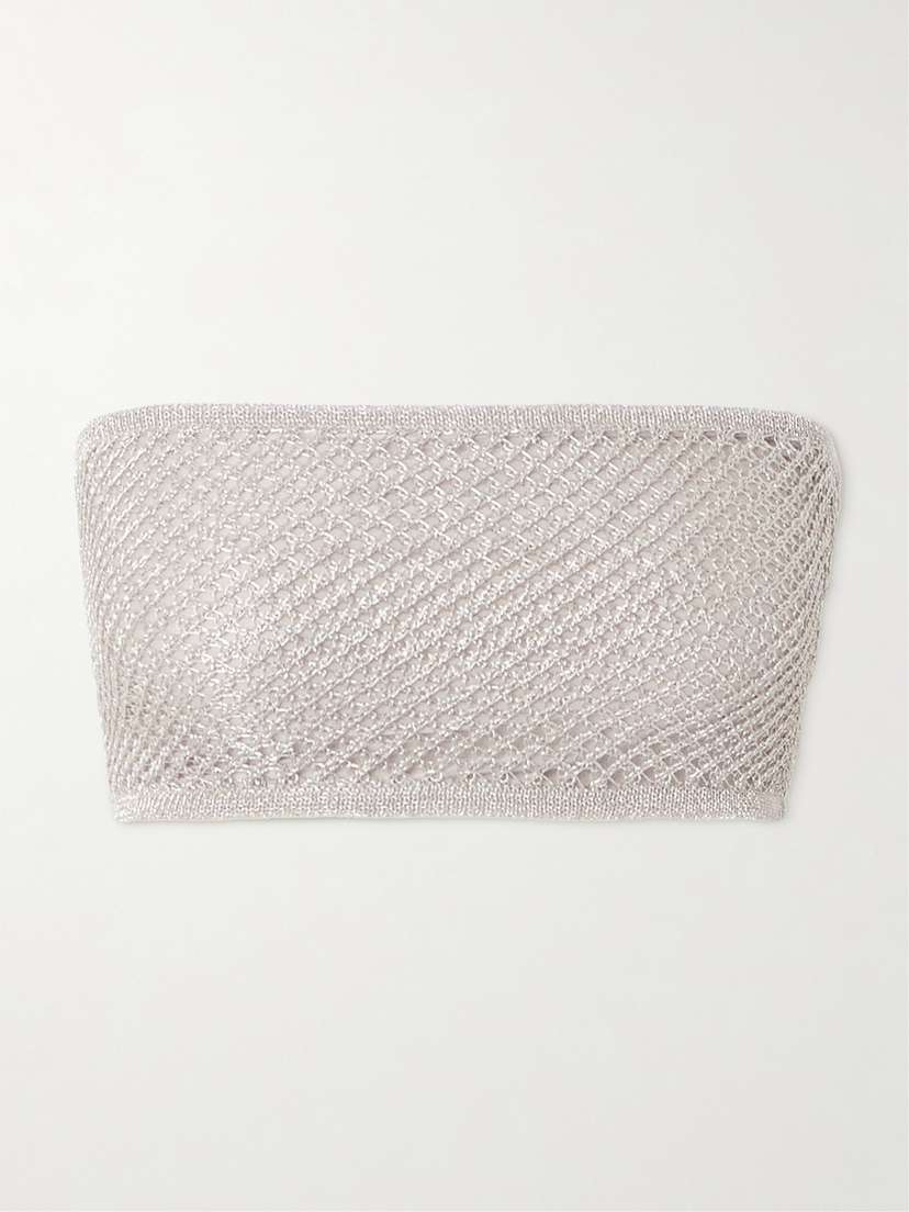 Alaïa Cropped Metallic Open-knit Bandeau Top