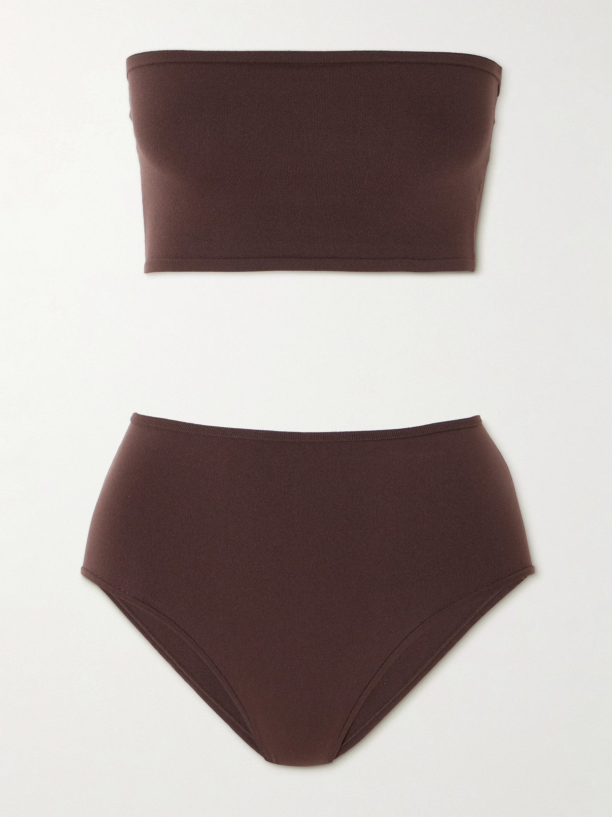 Shop Alaïa Stretch-jersey Bandeau Bra And Briefs Set In Brown