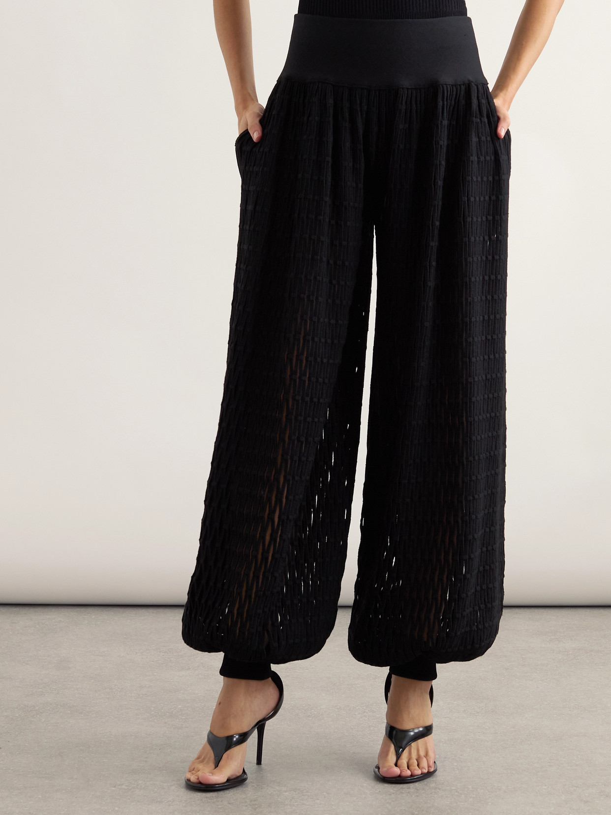 Alaïa Open-knit Tapered Pants In Black