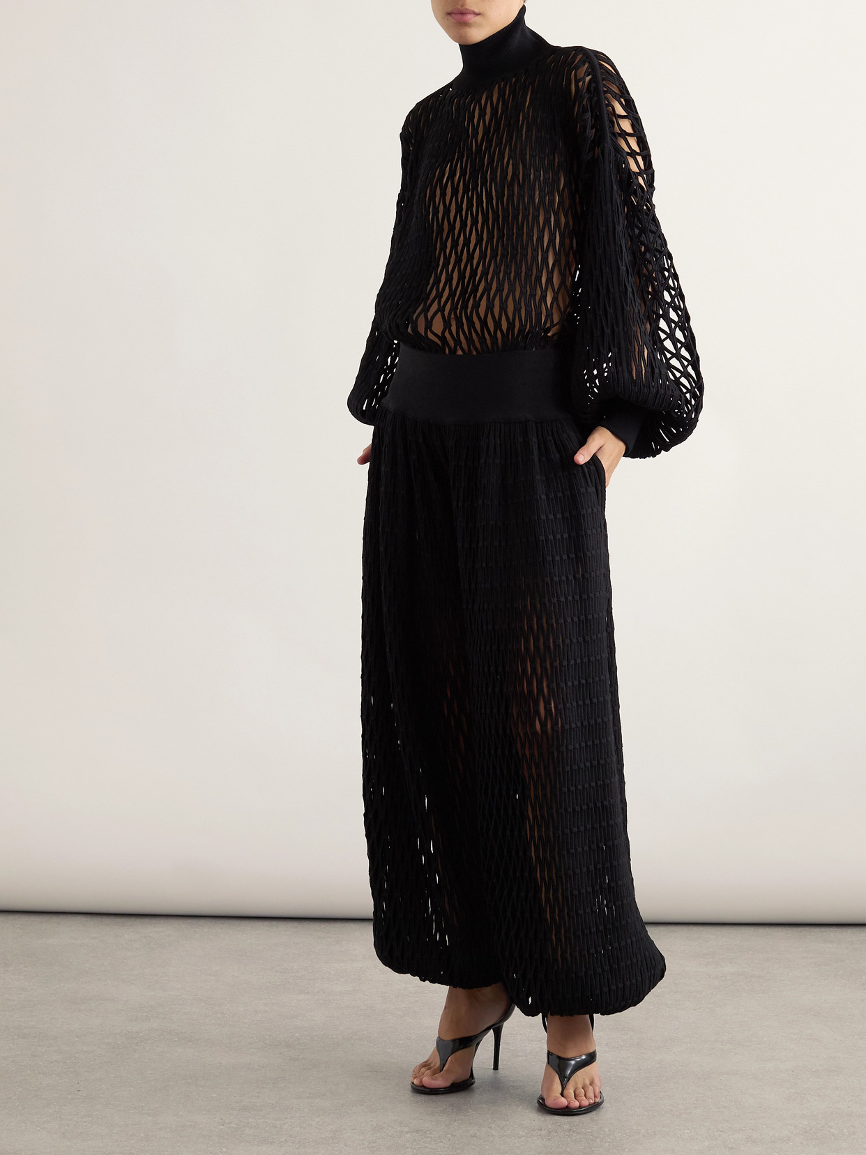 Alaïa Open-knit Tapered Pants In Black