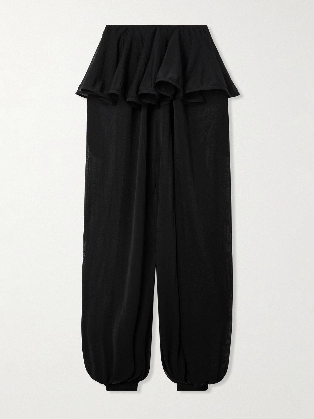 Alaïa - Pleated Georgette Peplum Tapered Pants - Black