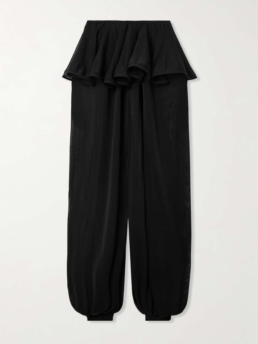Alaïa Pleated Georgette Peplum Tapered Pants