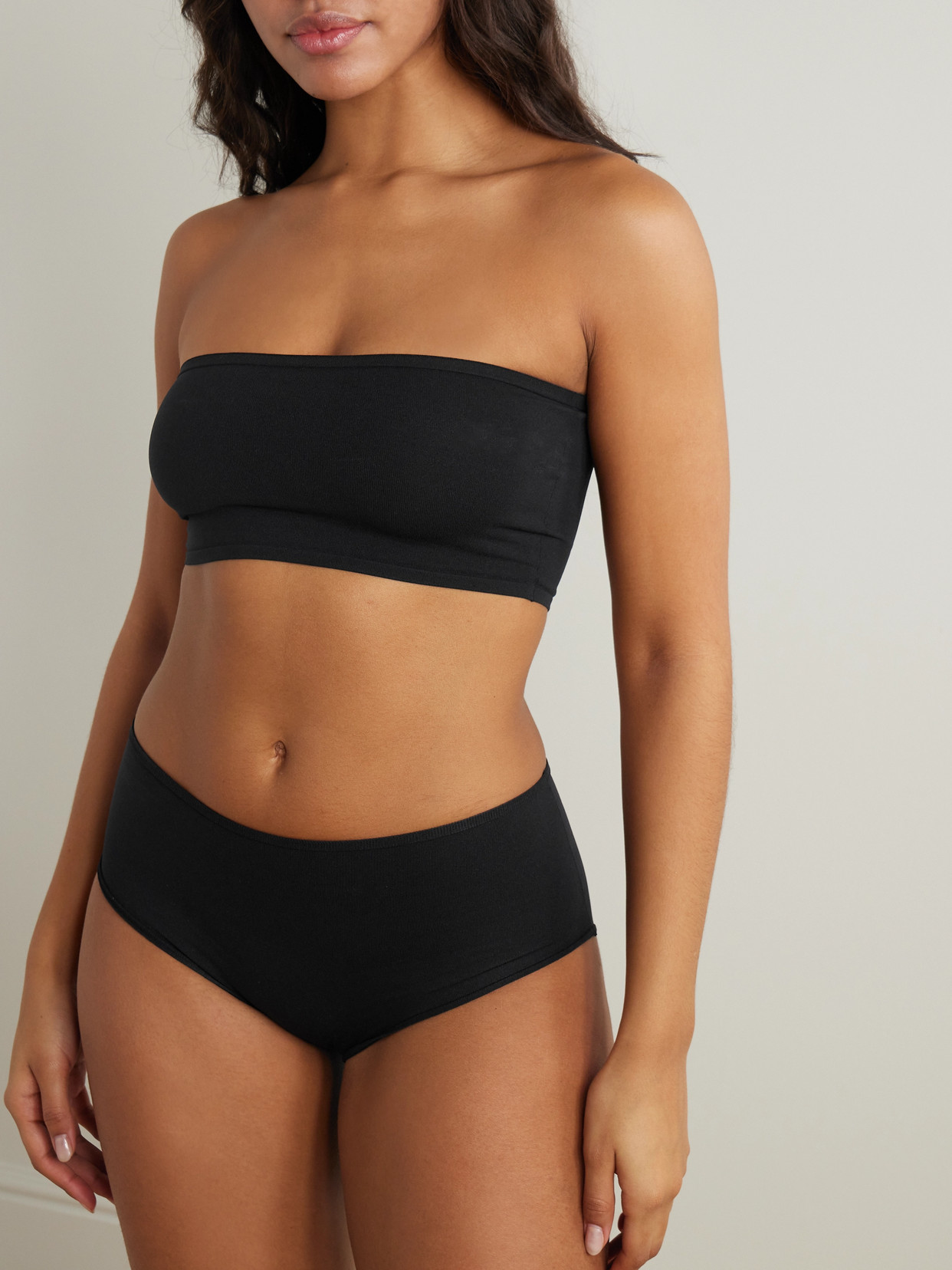 Shop Alaïa Stretch-jersey Bandeau Bra And Briefs Set In Black