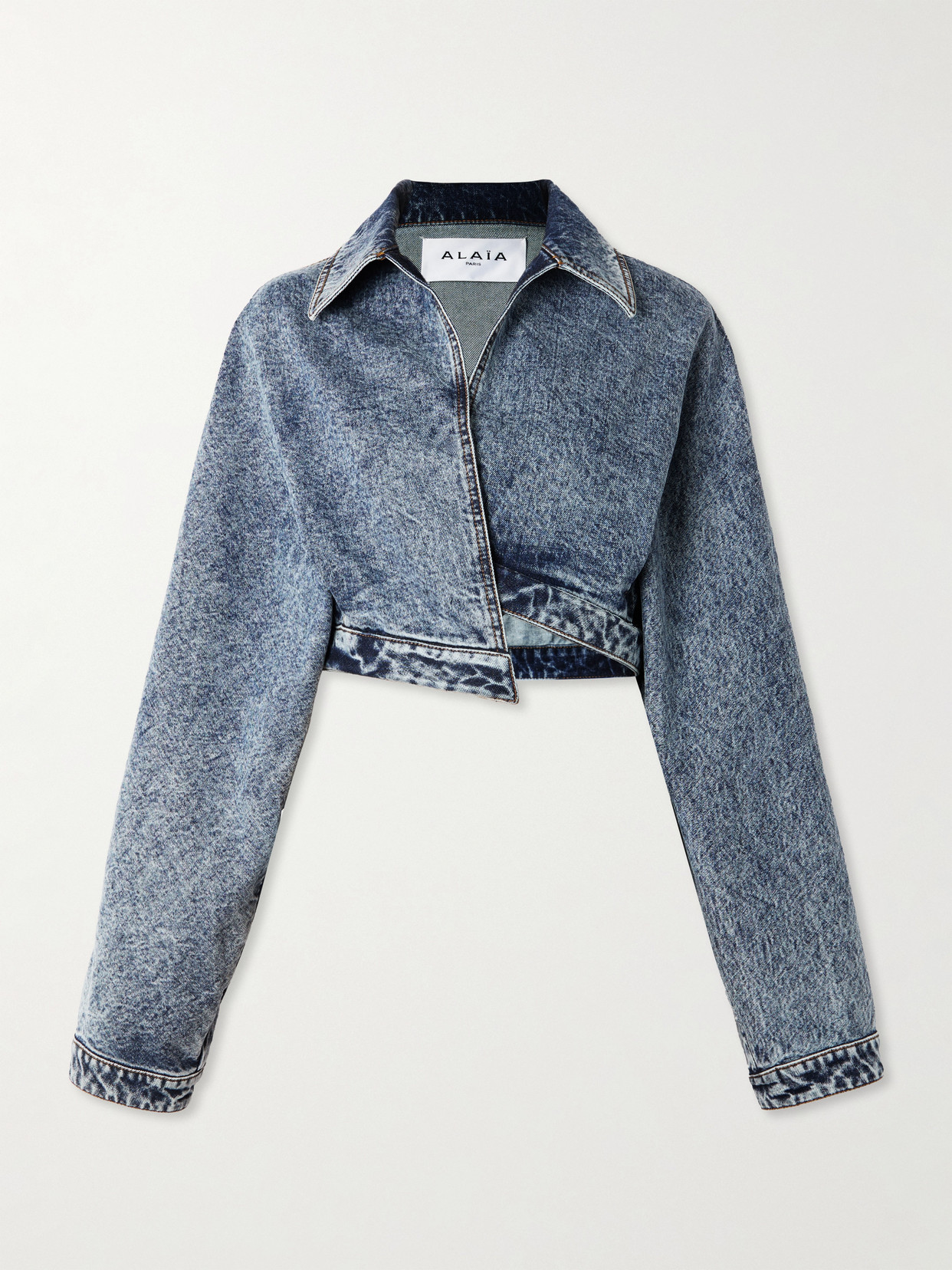 Alaïa Cropped Denim Jacket With Classic Collar In Blue