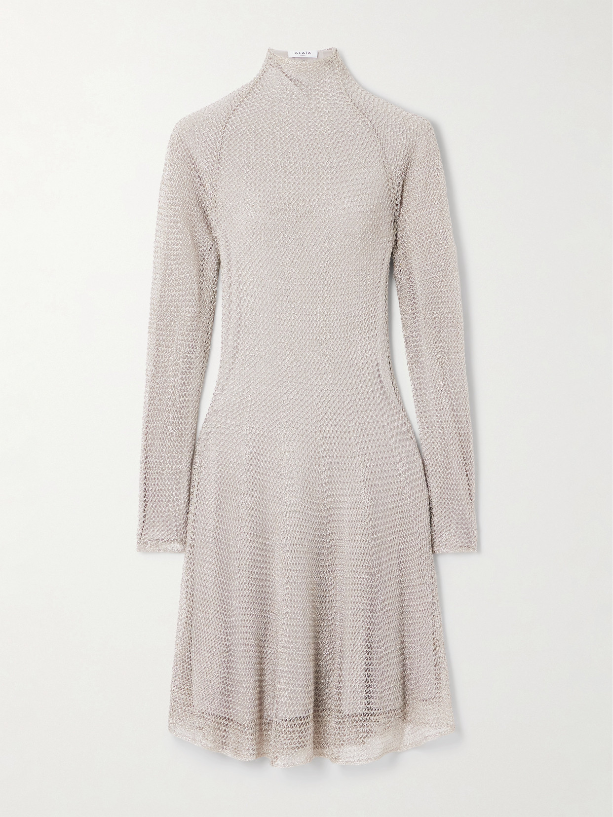 Alaïa Funnel-neck Chainmail Mesh Knit Mini Dress In Silver