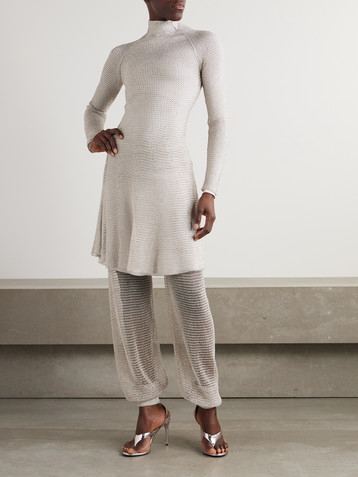 Alaïa Metallic open-knit turtleneck mini dress