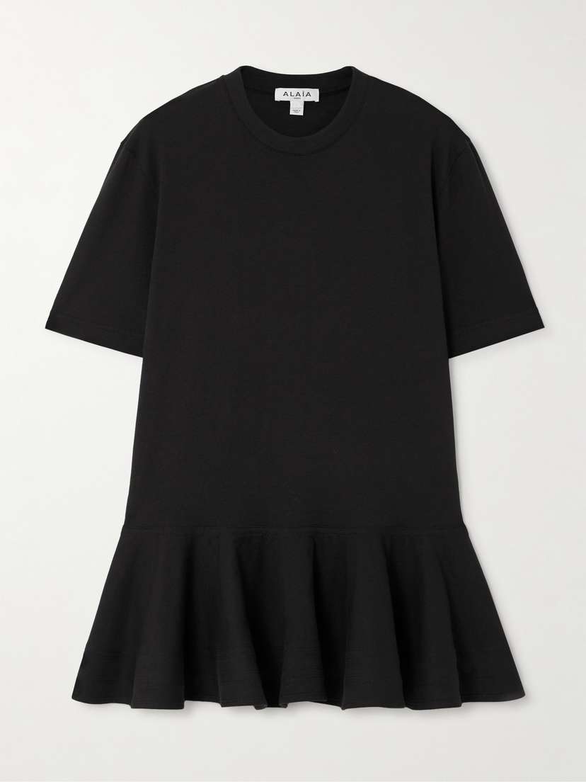 Alaïa Oversized Poplin-trimmed Cotton-jersey Peplum T-shirt