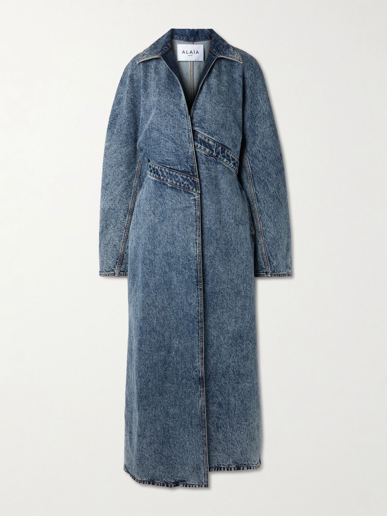 Spiral asymmetric denim coat
