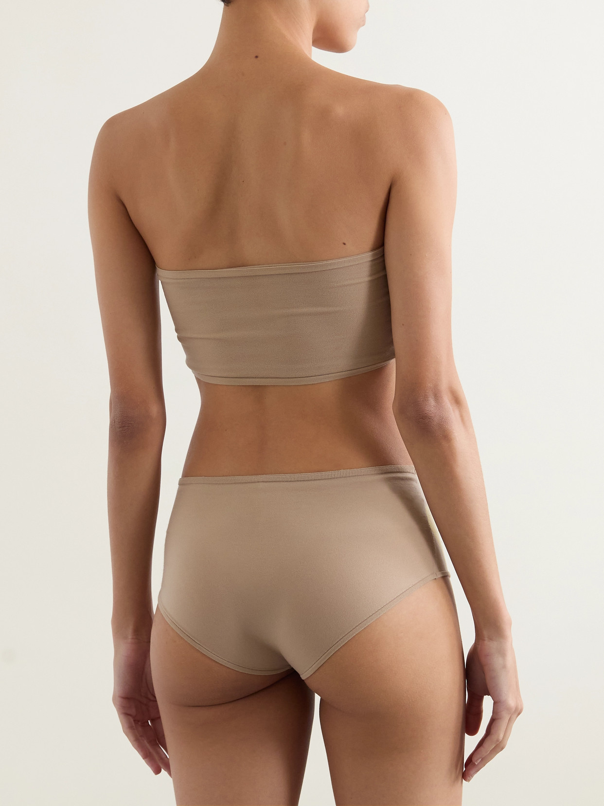 Alaïa Stretch-jersey Bandeau Bra And Briefs Set In Brown