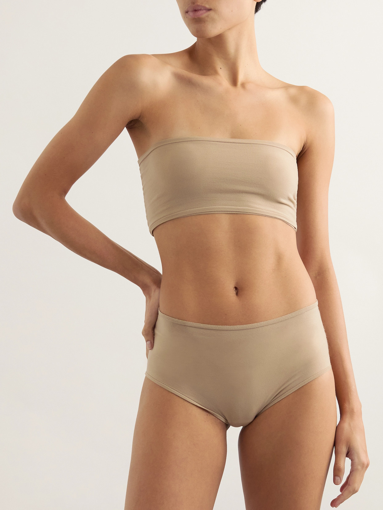 Alaïa Stretch-jersey Bandeau Bra And Briefs Set In Brown