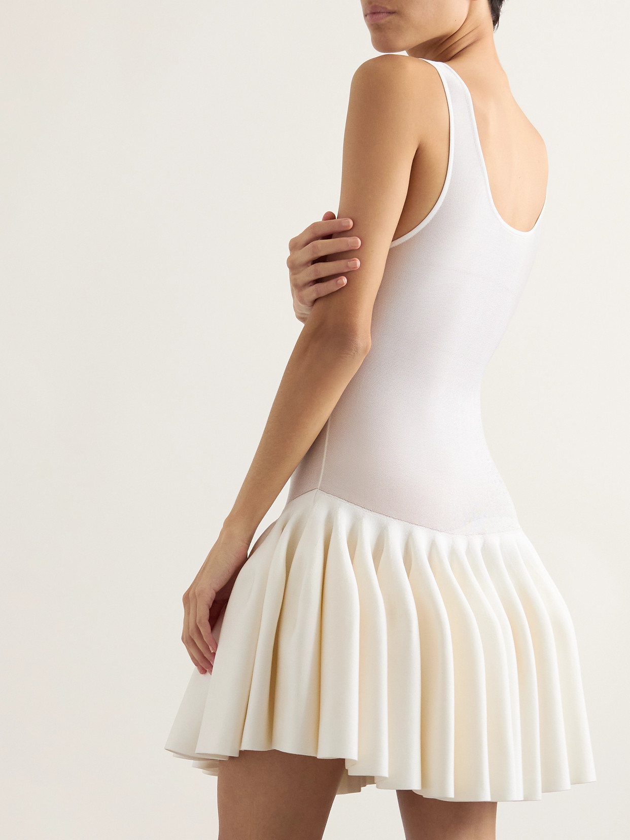 Alaïa Pleated Jersey And Stretch-knit Mini Dress In Ivory