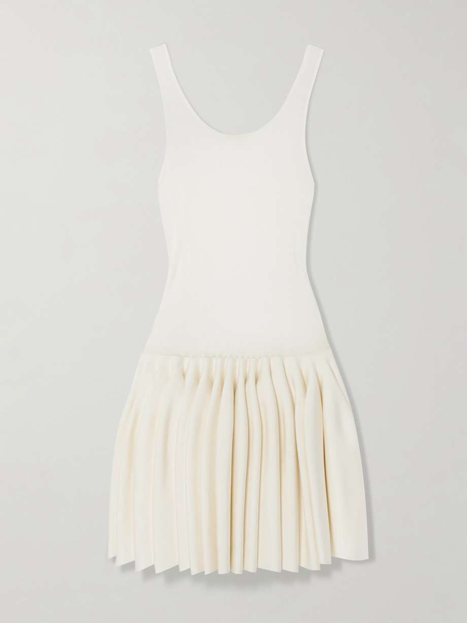 pleated jersey and stretch-knit mini dress