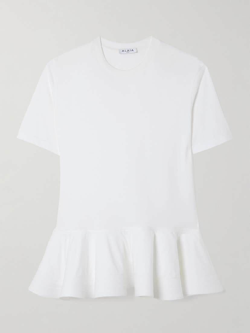 Alaïa Oversized Poplin-trimmed Cotton-jersey Peplum T-shirt