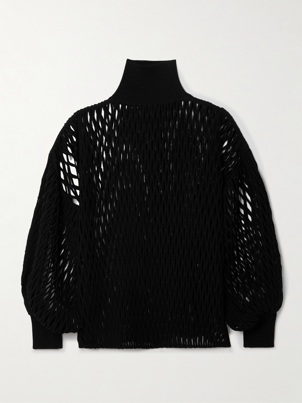 Alaïa Oversized Open-knit Turtleneck Sweater In Black