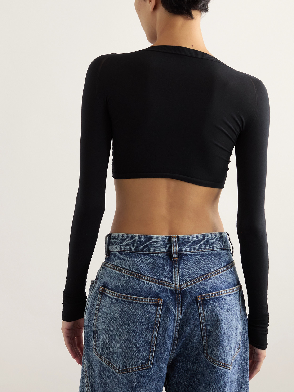 Alaïa - Paneled Cropped Jersey Top