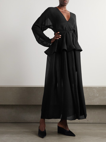 Alaïa Gathered georgette peplum midi dress