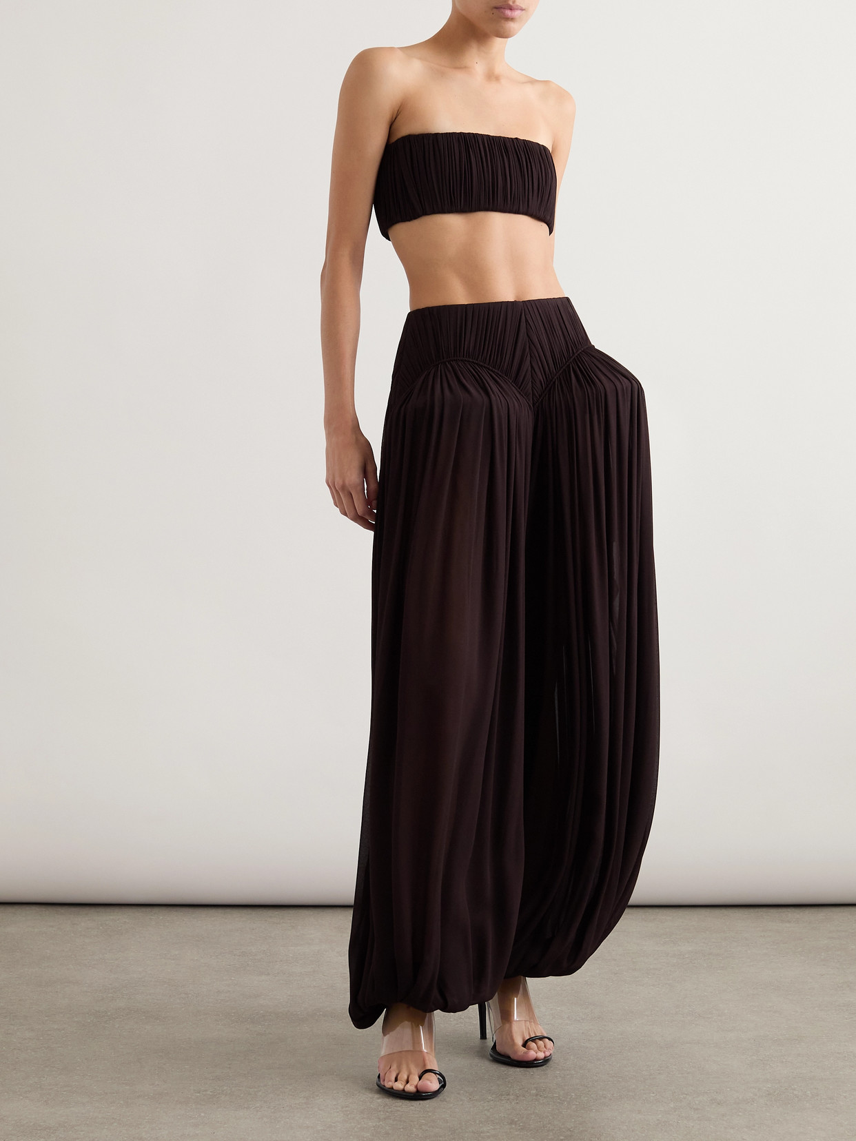 ALAÏA PLEATED CREPE BANDEAU BRA