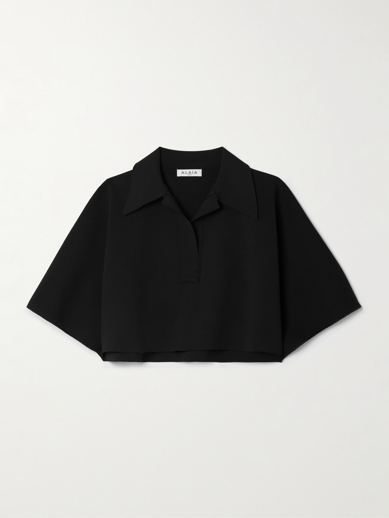 Shop Alaïa Oversized Cropped Knitted Polo Shirt In Black