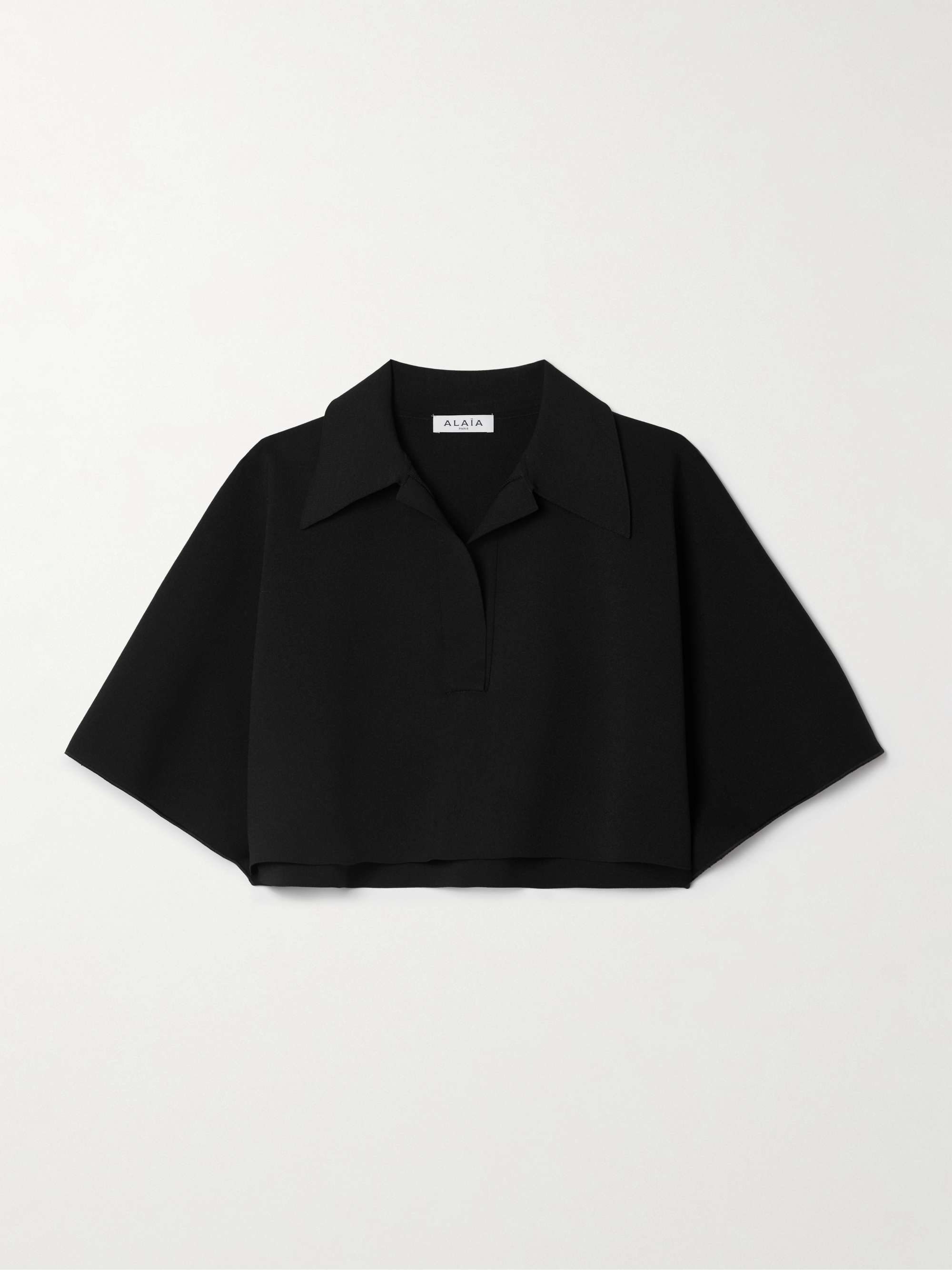 Black Oversized cropped knitted polo shirt | ALAÏA | NET-A