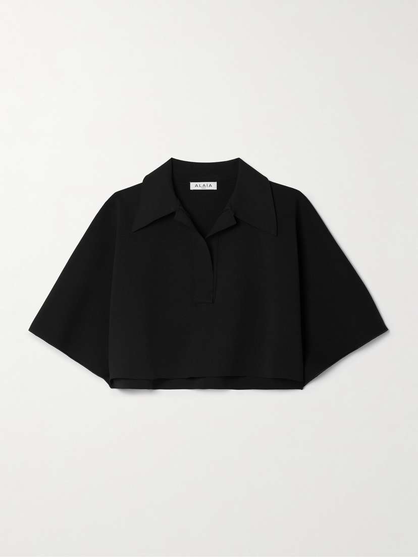 Alaïa Oversized Cropped Knitted Polo Shirt