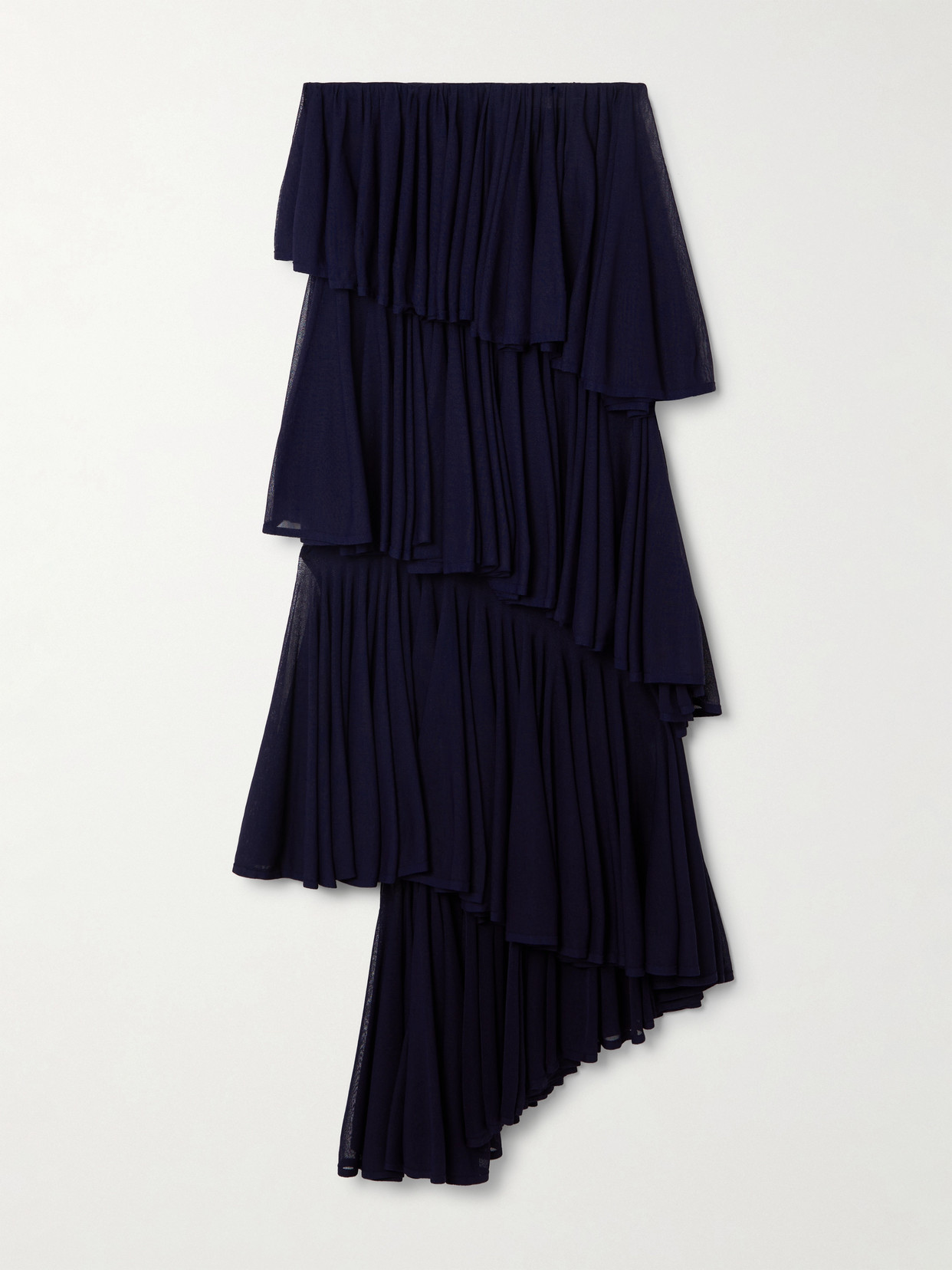 Alaïa Asymmetric Pleated Tiered Knit Midi Skirt In Blue