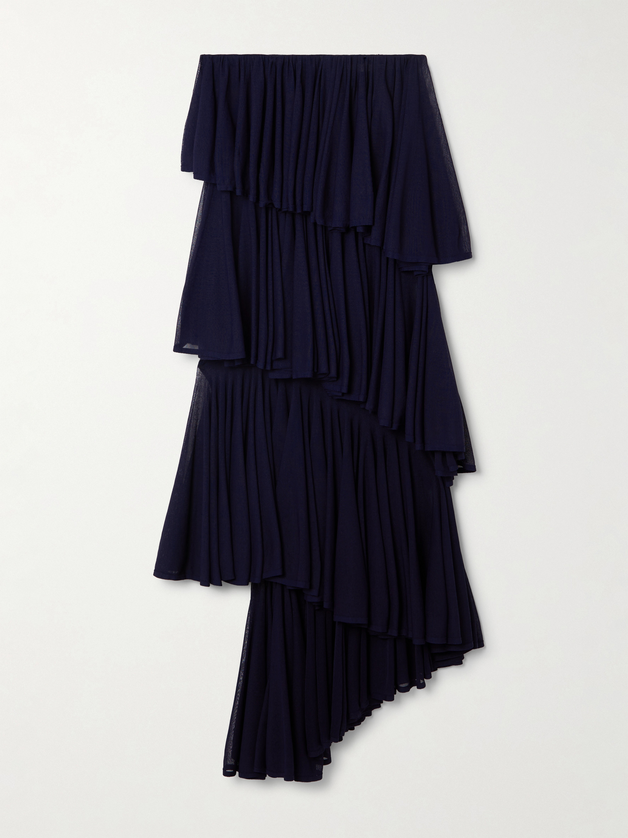 Alaïa Asymmetric pleated tiered knit midi skirt thumbnail
