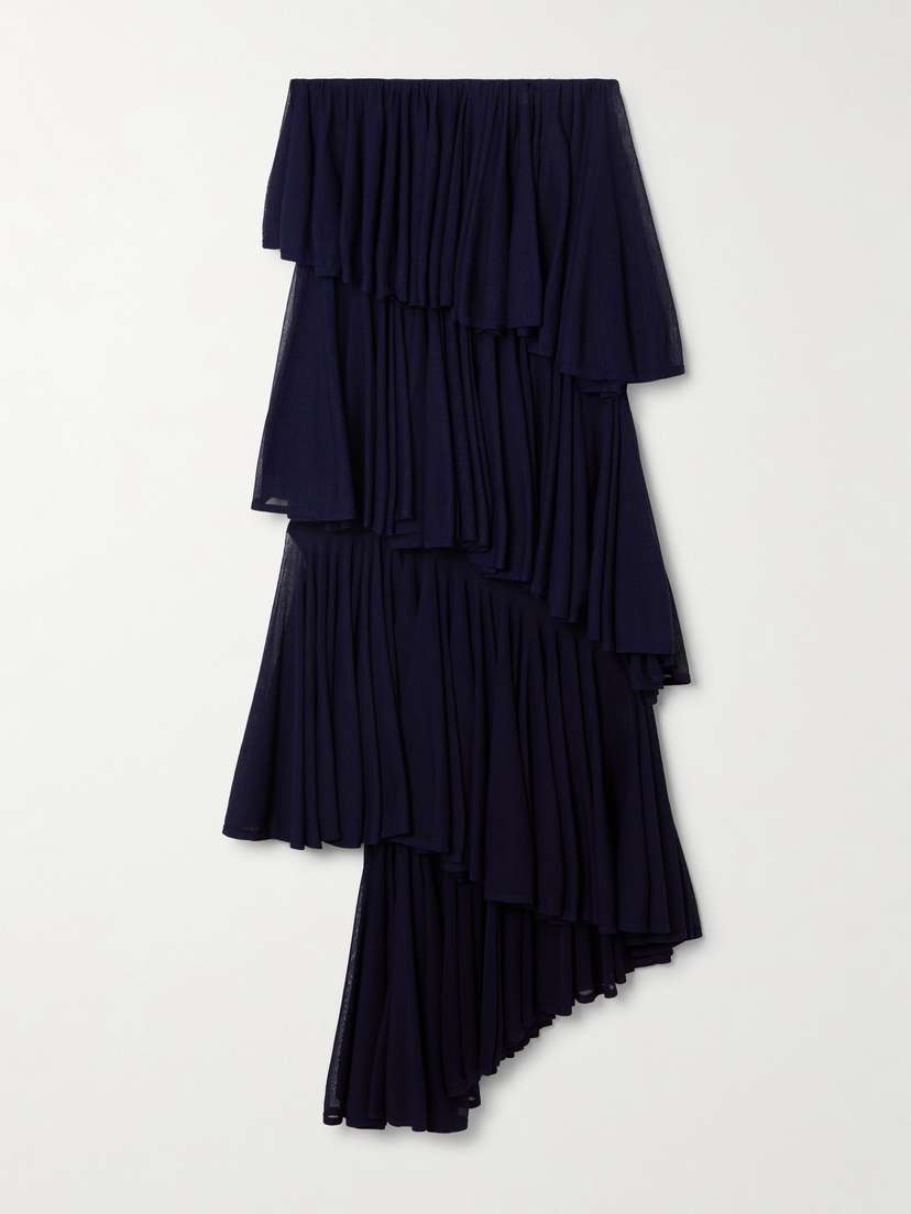 Alaïa Asymmetric Pleated Tiered Knit Midi Skirt