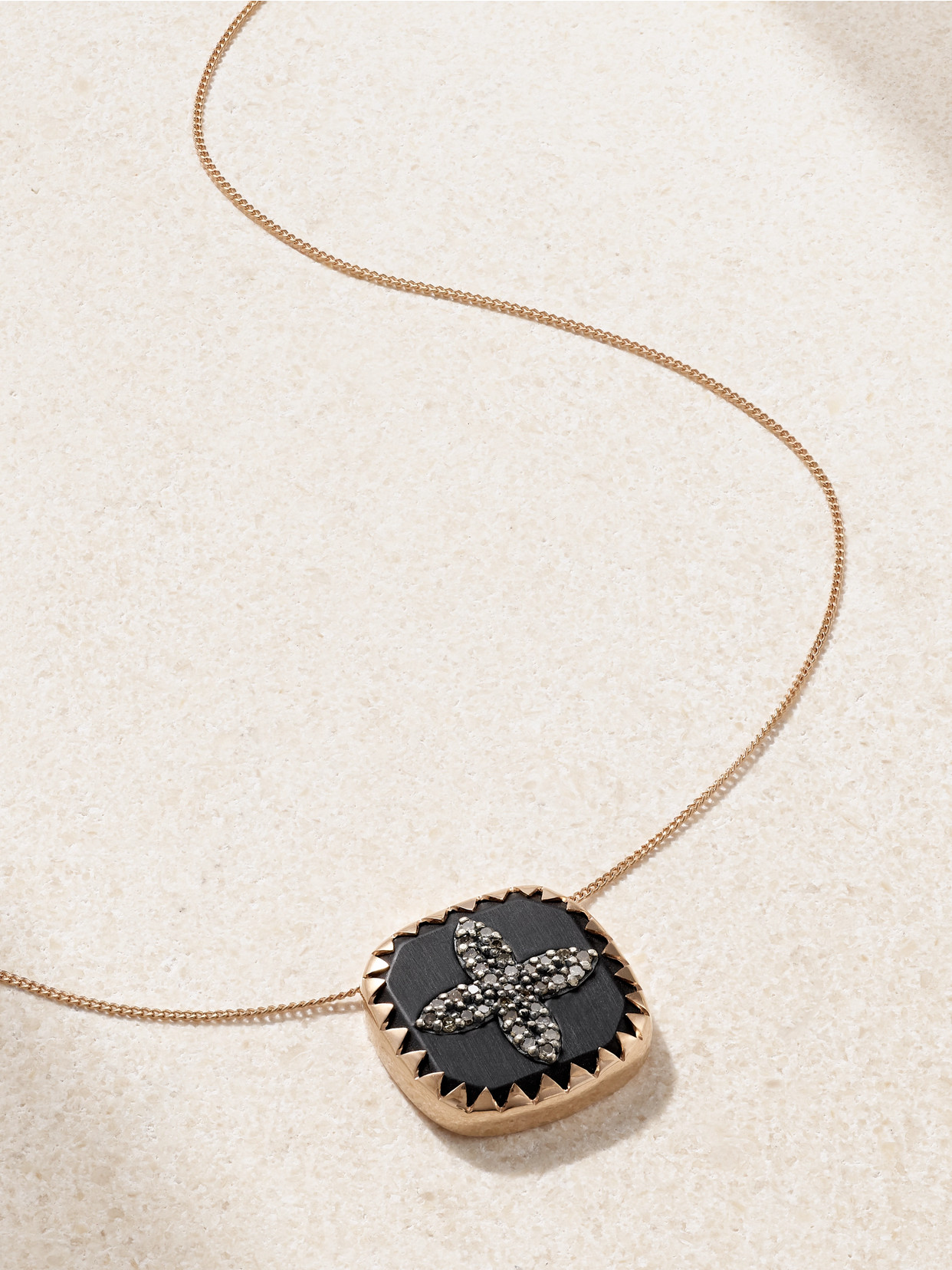 Pascale Monvoisin Bowie 14 And 9-karat Rose Gold, Bakelite And Diamond Necklace In Black