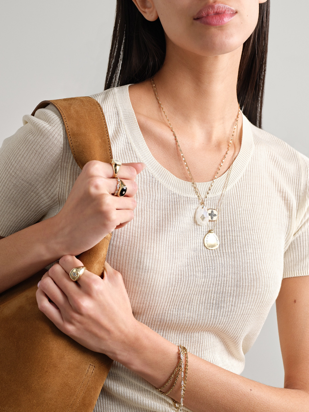 Pascale Monvoisin Bowie 14 And 9-karat Gold, Resin And Diamond Necklace In Cream