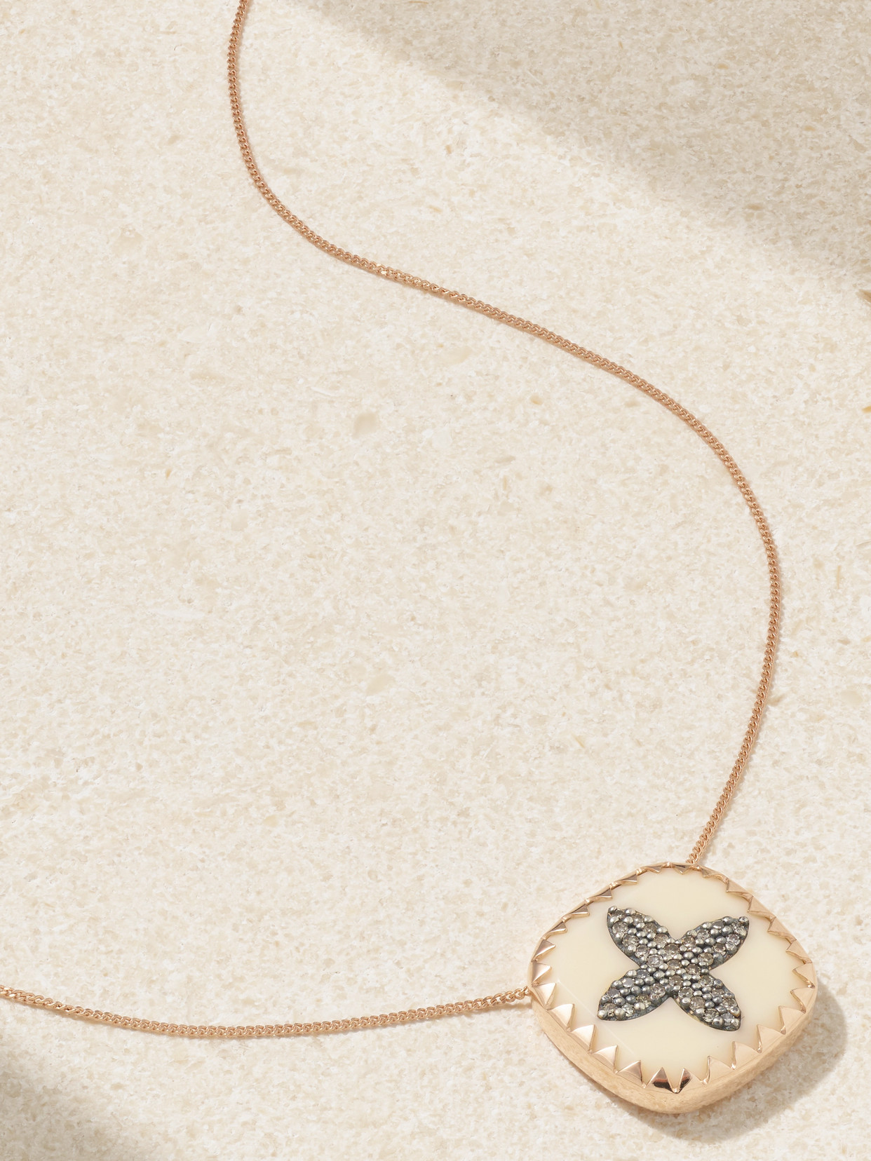 Pascale Monvoisin Bowie 14 And 9-karat Gold, Resin And Diamond Necklace In Cream