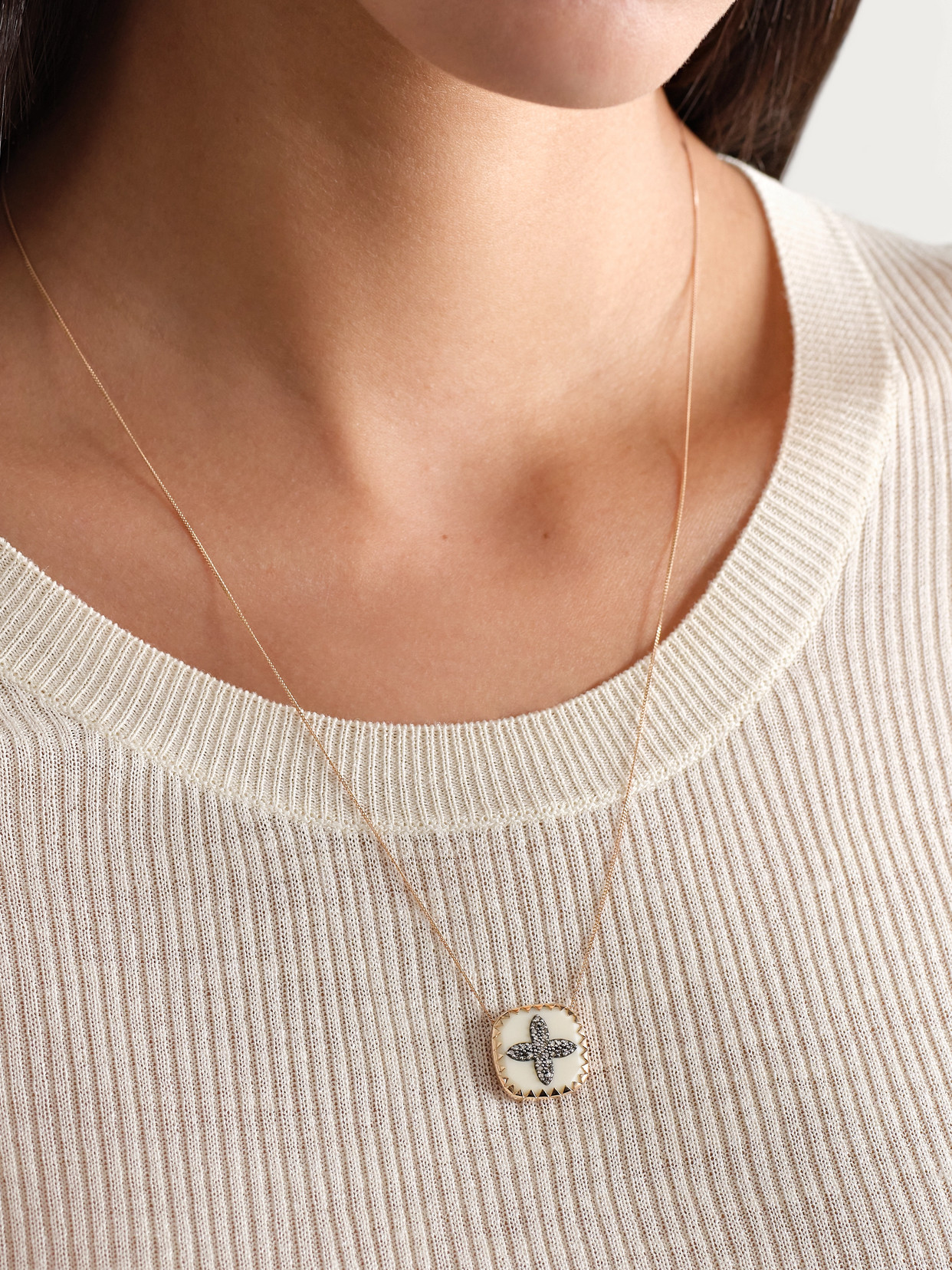 Pascale Monvoisin Bowie 14 And 9-karat Gold, Resin And Diamond Necklace In Cream